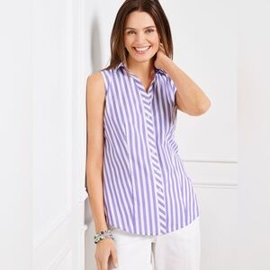 Talbots Non Iron Sleeveless Perfect Shirt Moon Stripe Purple and White Size 16